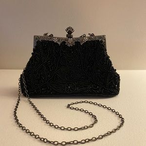 Women’s Vintage Beaded Evening Clutch Bag Purse Handbag Black Flapper Style